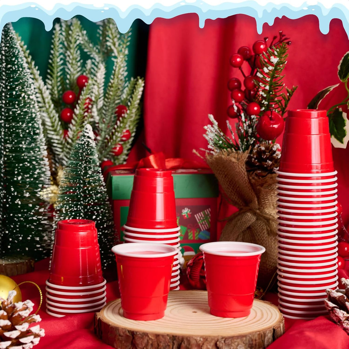 Lilymicky 300 PACK 2 oz Plastic Shot Glasses, Red Disposable Shot Cups, Mini Red Shot Cups, 2 oz Party Cups for Halloween Christmas Party