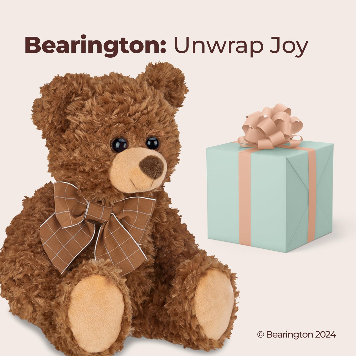 Bearington Lil' Reggie Dark Brown Teddy Bear Stuffed Animal - 12" Plush Brown Poseable Stuffed Bear with Soft Fur, Satin Bow, and Vintage Bears Design - Classic Cuddly Gift for Kids and Adults