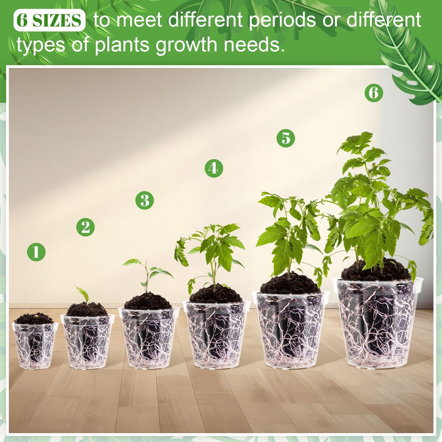 Vesici 6 Pcs 4/5/6/7/8/9 Inch Large Thickened Clear Nursery Pots Variety Pack Plant Pots with Drainage Holes Planters for Indoor Plants Flexible Transparent Plastic Plant Bottle Succulents
