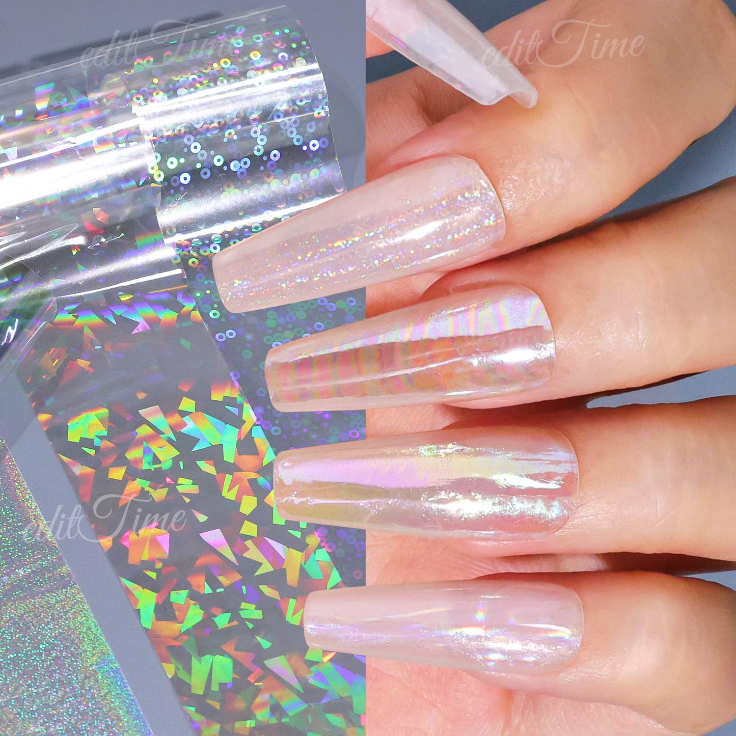10 Rolls Aurora Nail Foil Clear Laser Glass Fragment Nail Transfer Nails Art Holographic Nails Foils Design Stickers Decals Design for Nails Manicure DIY Nails Decoration (10 Rolls Aurora-3)