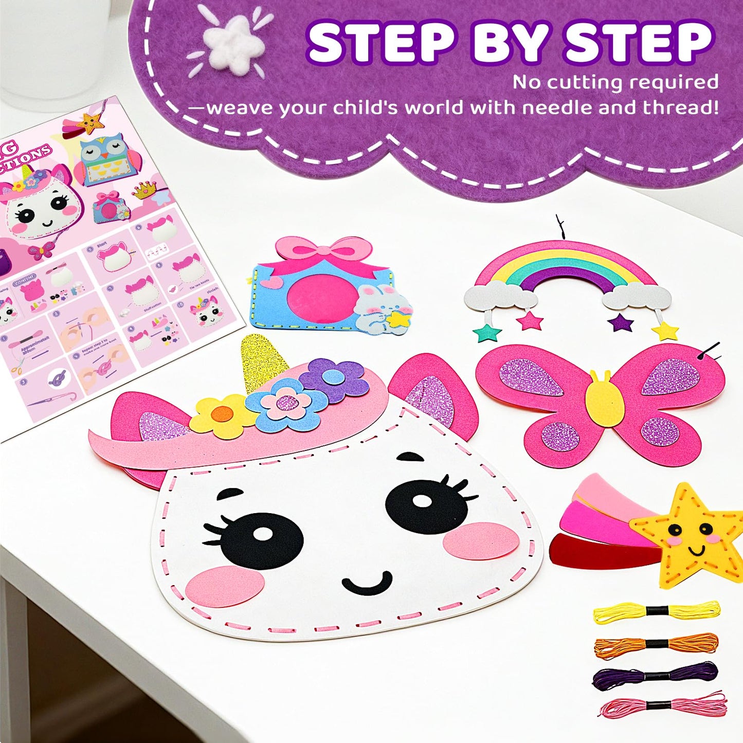 powerful xishan Sewing Kit for Kids, Unicorn 9 Thick Easy DIY Projects Sewing Kits, Beginners Girls Arts & Crafts for Ages 5+, Instructions & Felt, Birthday Gifts, Enlightenment