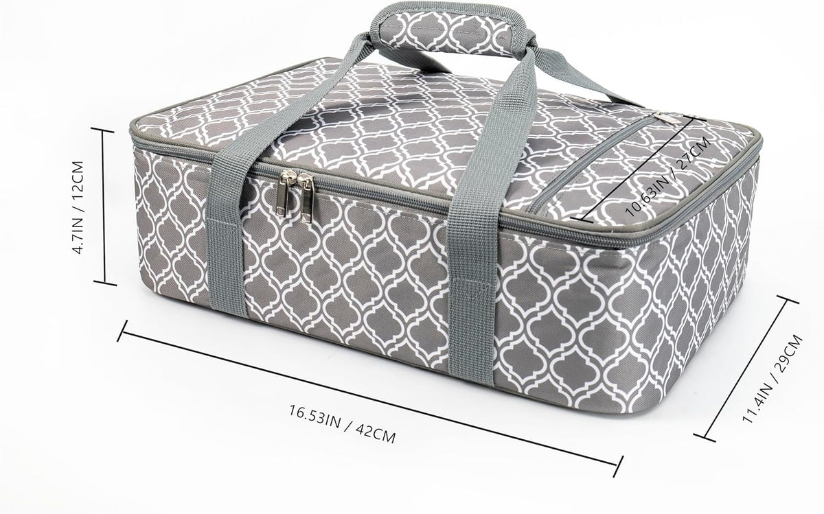 Insulated Casserole Carrier Fit 9"x13" Lasagna Baking Dish for Hot or Cold Food Transport,Thermal Lunch Warmer Tote Bag Upgrade add Fixing Strap for Gathering,Camping,Travel,Cookouts,Parties-Laurel