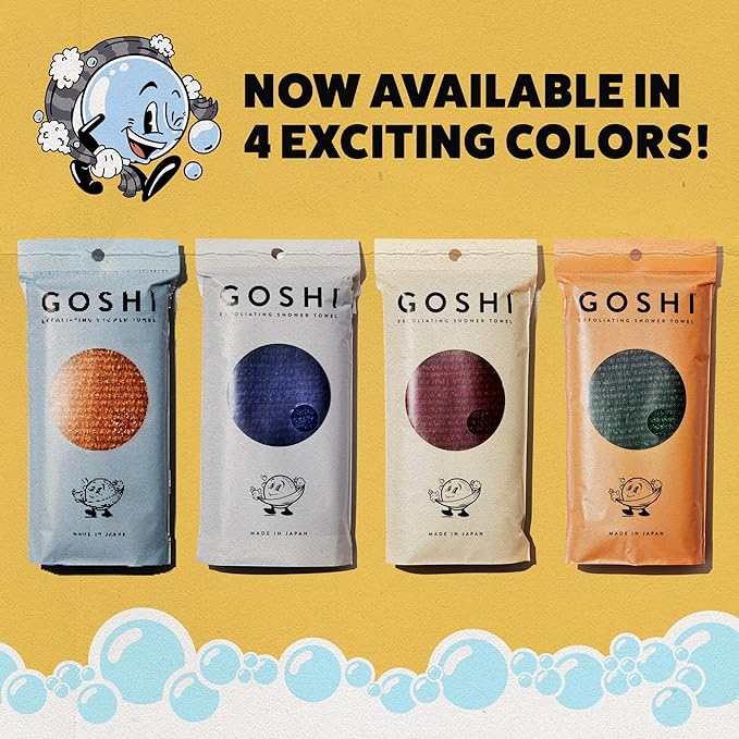 GOSHI Exfoliating Shower Towel - Rip-Resistant Exfoliating Washcloth for All Skin Types - Indigo Blue - Made in Japan