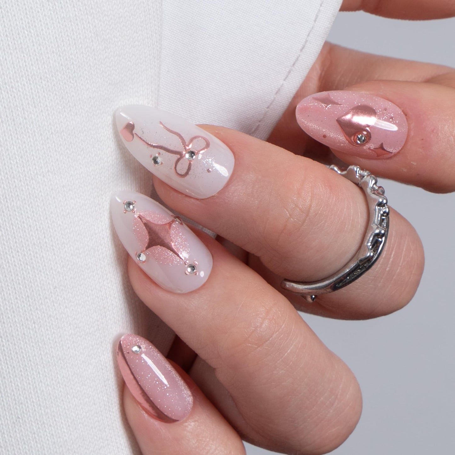 CurvLife Soft Gel Almond Press On Nails, Long-Lasting Reusable Fake Nails Kit with Glue & Tabs, 30pcs Salon-Quality Stick On Nails for Women At-Home Manicure (Blush Sparkle)