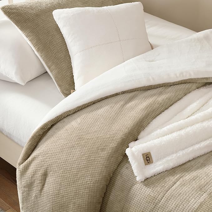 UGG Remina Twin Comforter Set 4 Piece Bed in a Bag with Throw Blanket, Decorative Pillow Sham and Reversible Comforter Hypoallergenic Washable College Dorm Bedding, Twin XL, Brown Birch