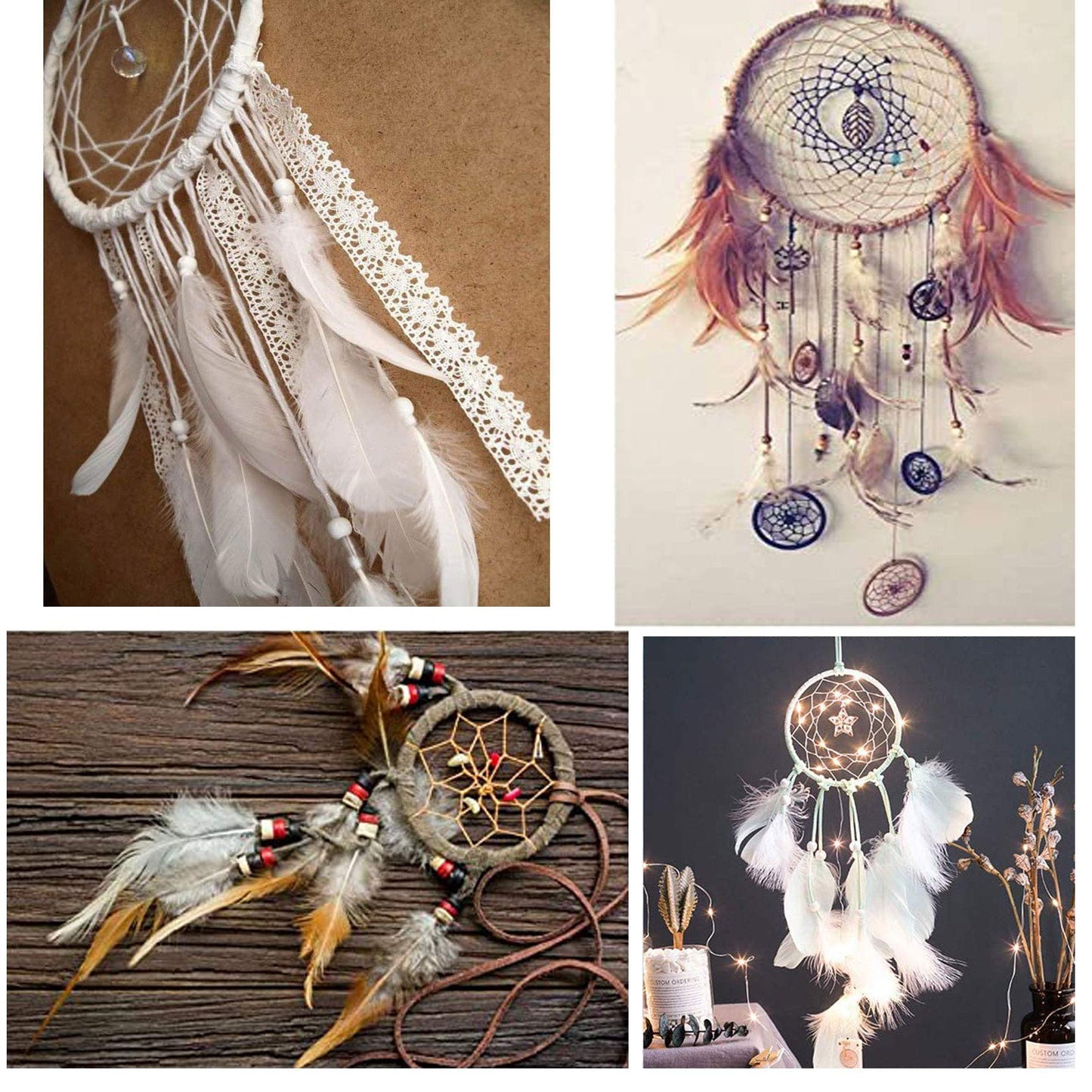 Gywantt DIY Dream Catcher Kit - 5 Gold Metal Hoops, 50 Feathers, 10 Pcs Faux Suede Cord, 60 Wood Beads
