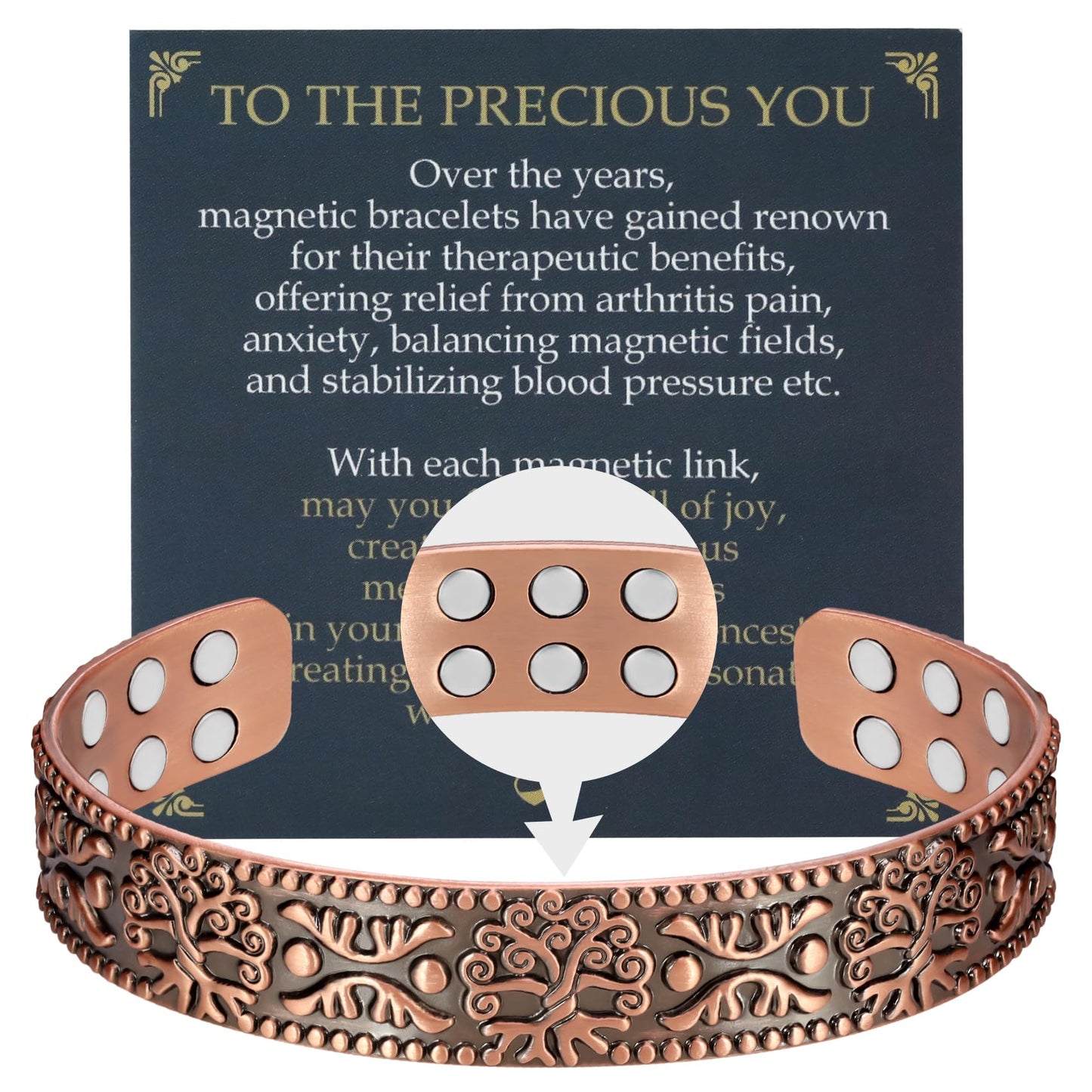 Jecanori Copper Bracelet for Men, 18X Strength Men's Copper Magnetic Bracelet,99.99% Pure Solid Copper Bracelet