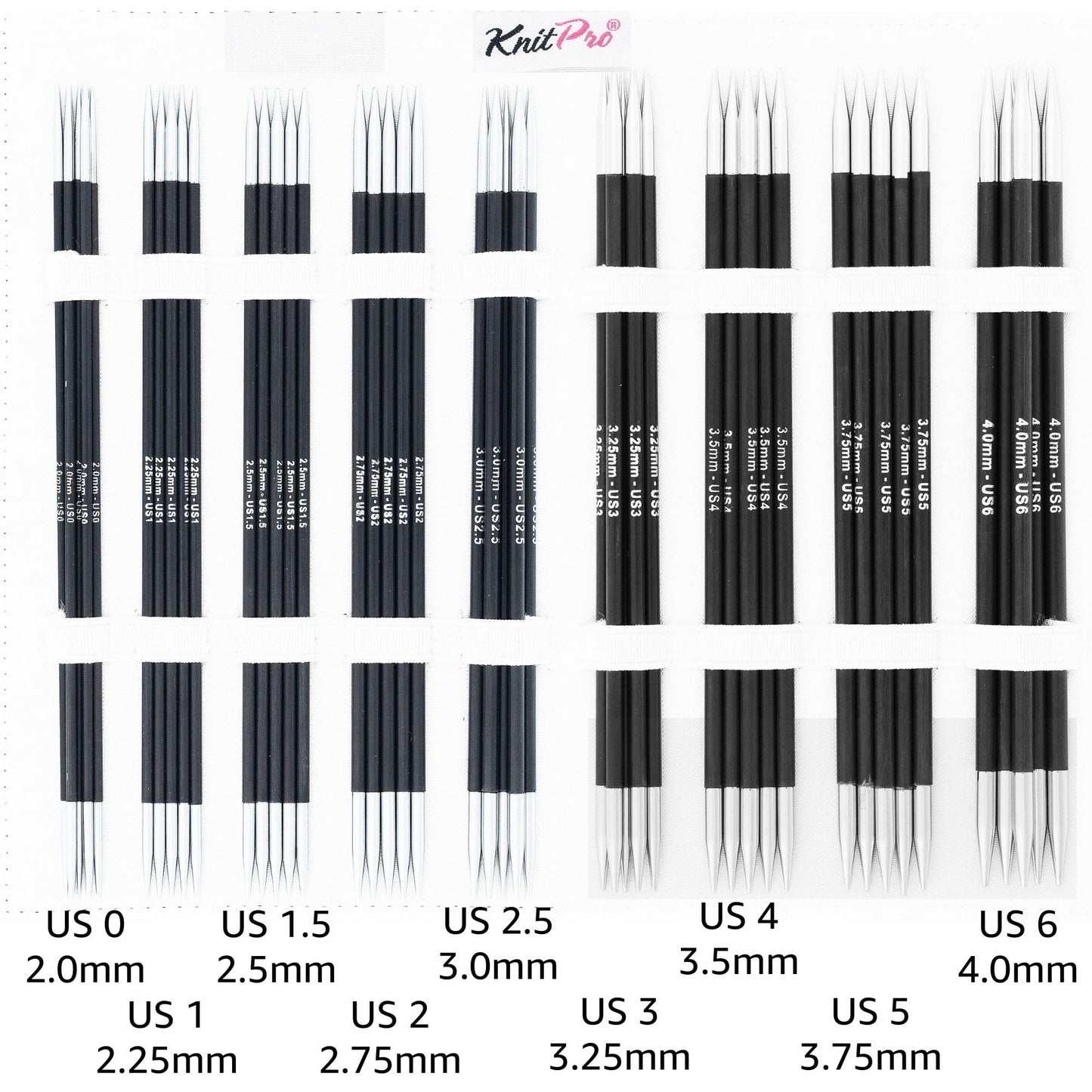 KnitPro Karbonz Deluxe Set 6 inch DPN Double Pointed Needles Size 0, 1, 1.5, 2, 2.5, 3, 4, 5, 6 with Fabric Case with Project Bag