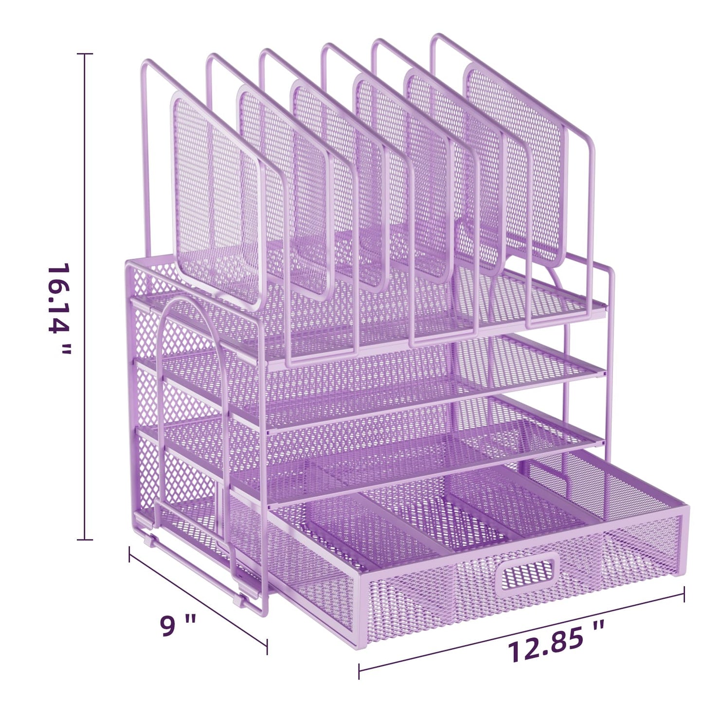 Marbrasse Desk Organizers, 4-Tier Mesh Desk File Organizer with 5 Vertical File Holders and 2 Pen Holders, Multifunction Desktop Organizer,Desk Organizers and Accessories for Home Office (Purple)