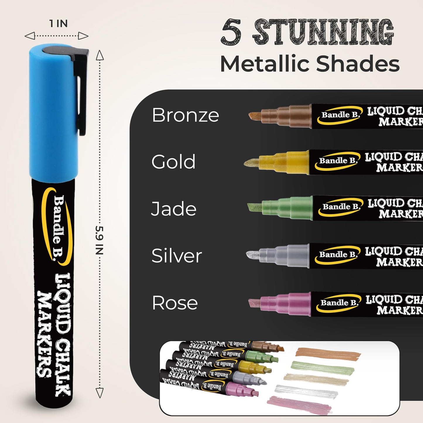 Bandle B. Chalk Markers - 24 Vibrant, Erasable, Non-Toxic, Water-Based, Reversible Tips. For Glass or Chalkboard Markers for Businesses, Restaurants, Liquid Drawing Chalk (Vibrant 6mm)