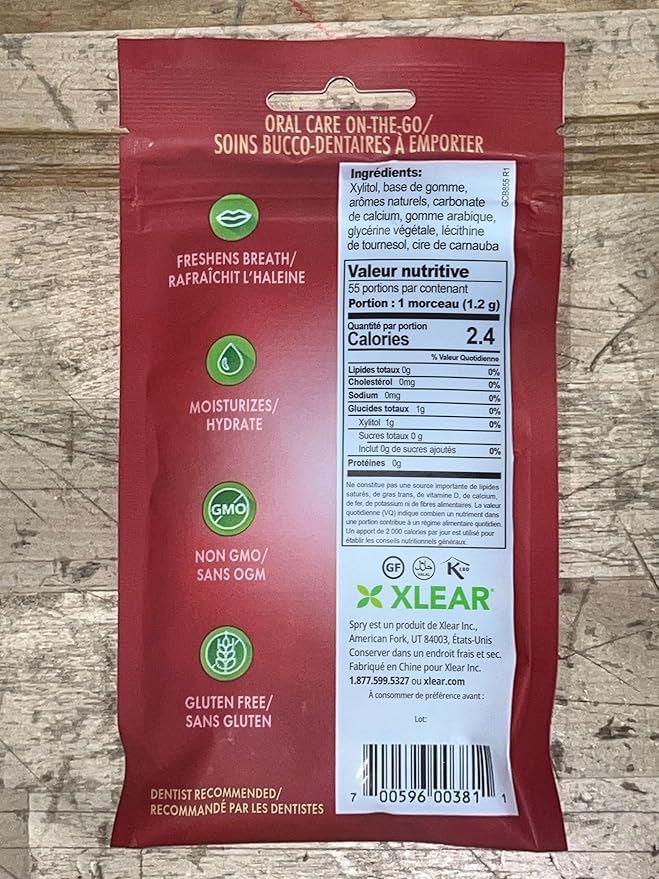 Spry On The Go Fresh Natural Xylitol Chewing Gum Dental Defense System - Aspartame-Free, Sugar-Free, Non-GMO (Cinnamon, 55 Count - Pack of 2)