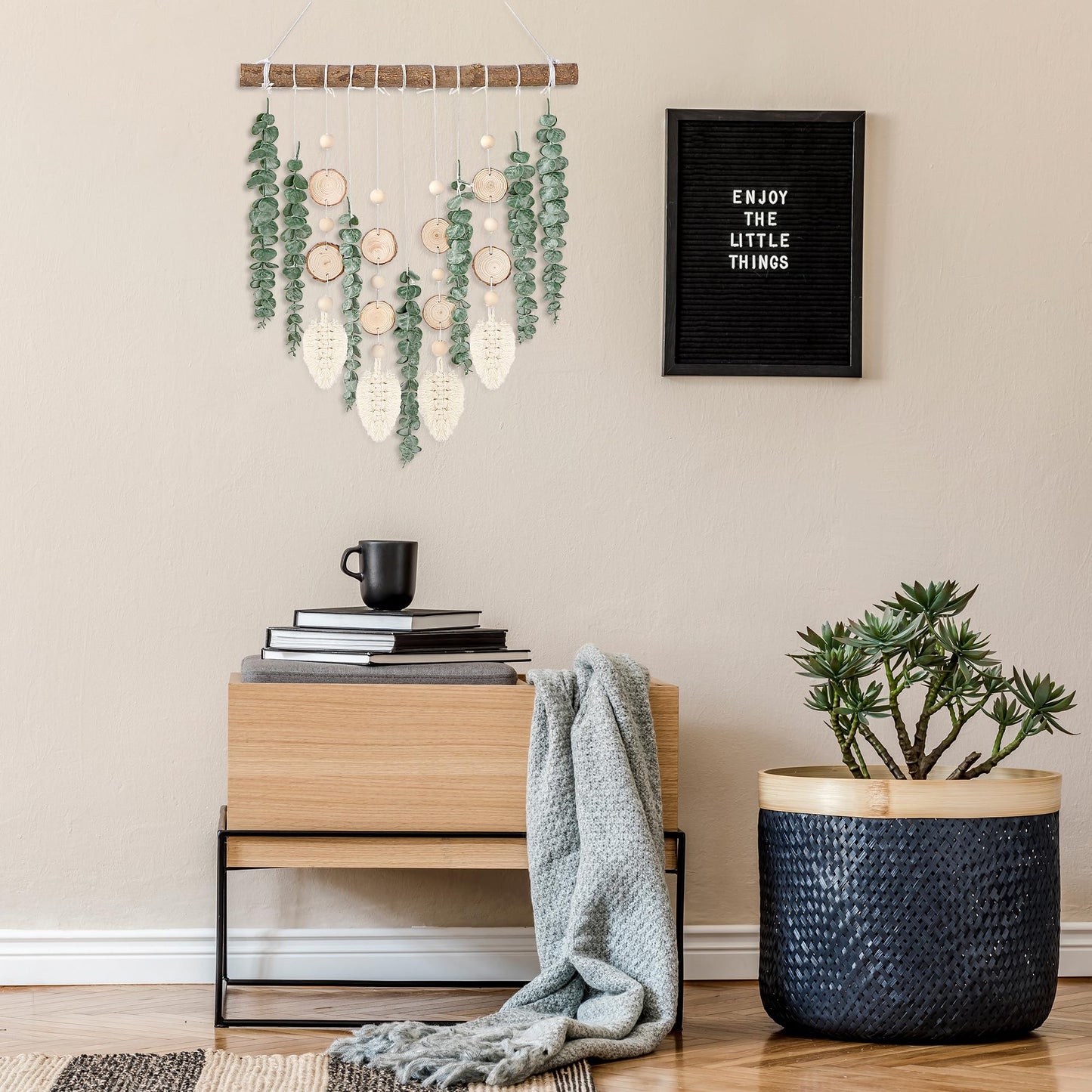 Sggvecsy 21’’ Eucalyptus Wall Hanging Decor Artificial Eucalyptus Plant Fake Greenery Leaves Boho Wall Decor with Wooden Stick for Bedroom Bathroom Kitchen Rustic Farmhouse Home Living Room Decoration