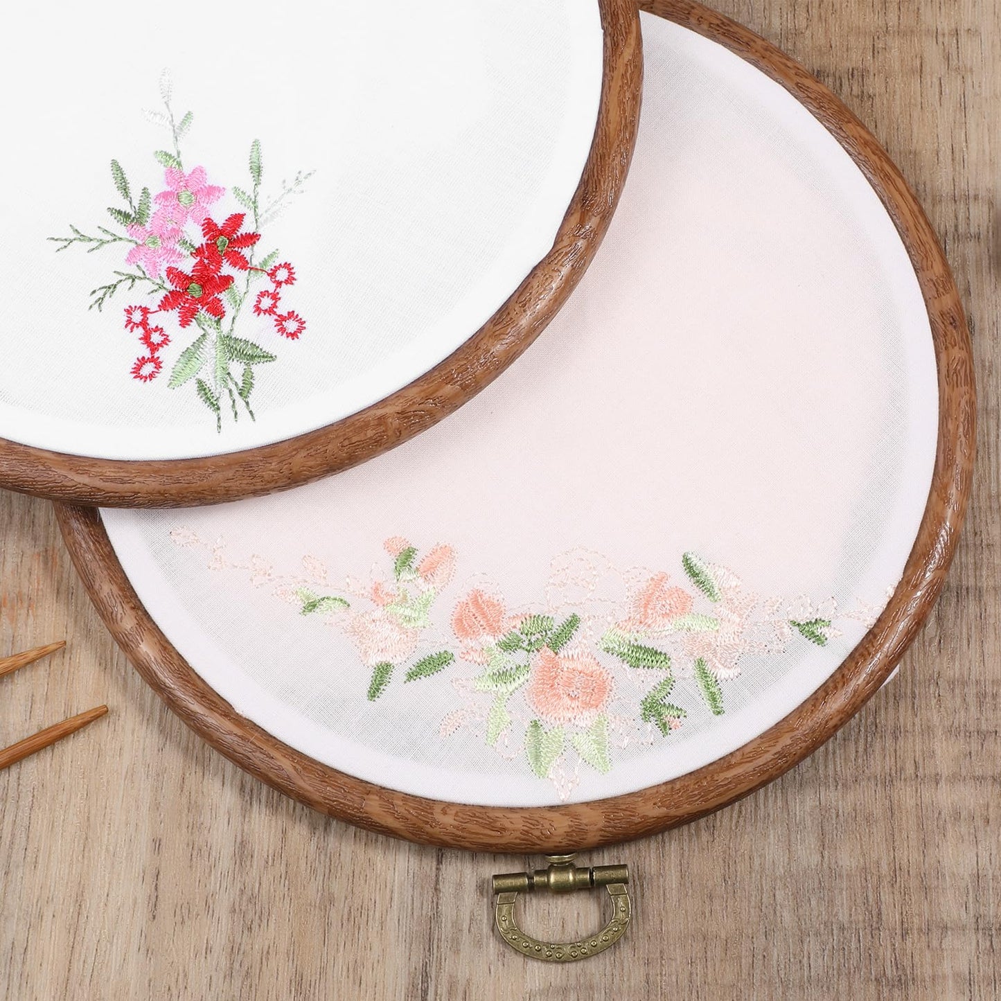 Oqqlin 15 Pcs Round Embroidery Hoops, 6 Inch Durable Imitated Wood Cross Stitch Hoop Ring Circle Rubber Embroidery Hoops Frame for Sewing, DIY, Craft, Hanging Ornaments Decor