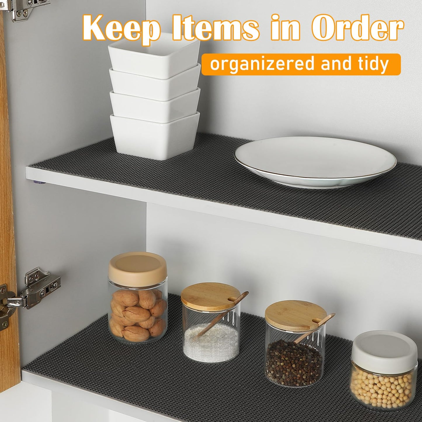 Songrey Non-Adhesive Drawer and Shelf Liner, Non Slip Cabinet Liners, Protect Kitchen Cupboard, Bathroom Drawers, Breathable, Thick Strong Grip mat (12IN x 20FT, Black)