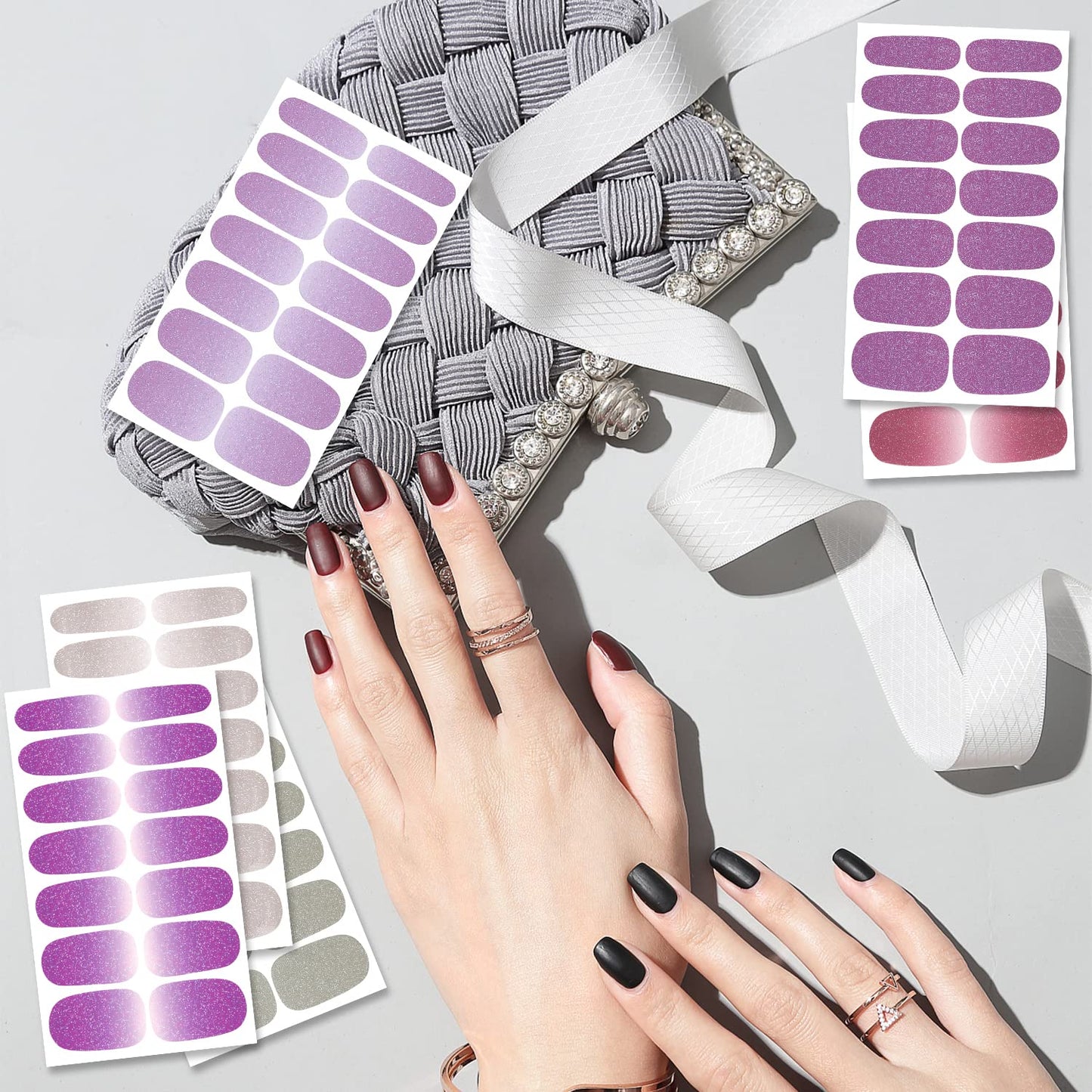 SILPECWEE 24 Sheets Full Nail Wraps Gradient Glitter Nail Polish Strips for Women Gel Nail Strips Self Adhesive Nail Polish Stickers Fingernail Sticker Nails Manicure Kit with 1pc Nail File