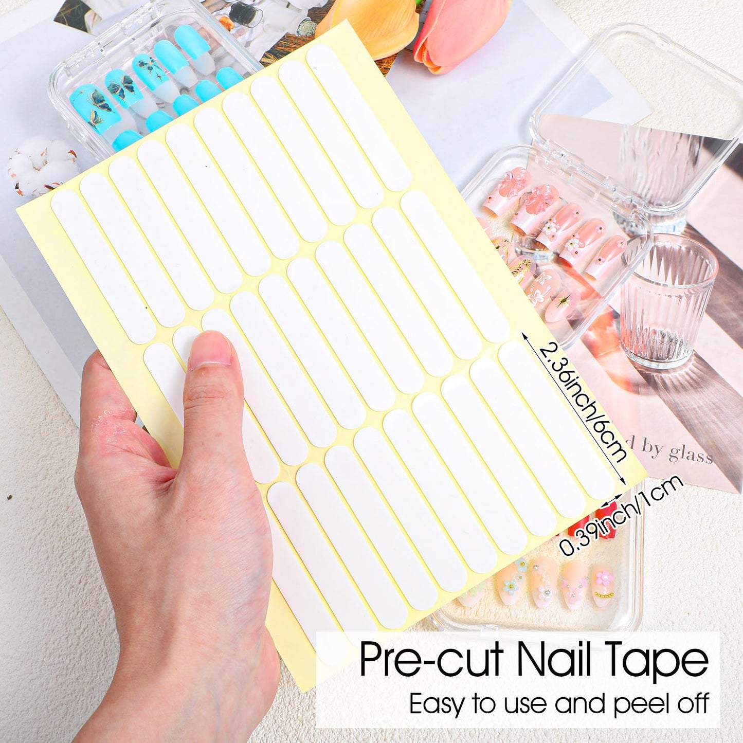 24 pcs Press on Nails Storage Boxs with 120 Pcs Adhesive Double Sided Tape Acrylic Nail Display Box Artificial False Nail Box Organizer Fake Nail Case Transparent Nail Packaging Boxes for Nail Salon