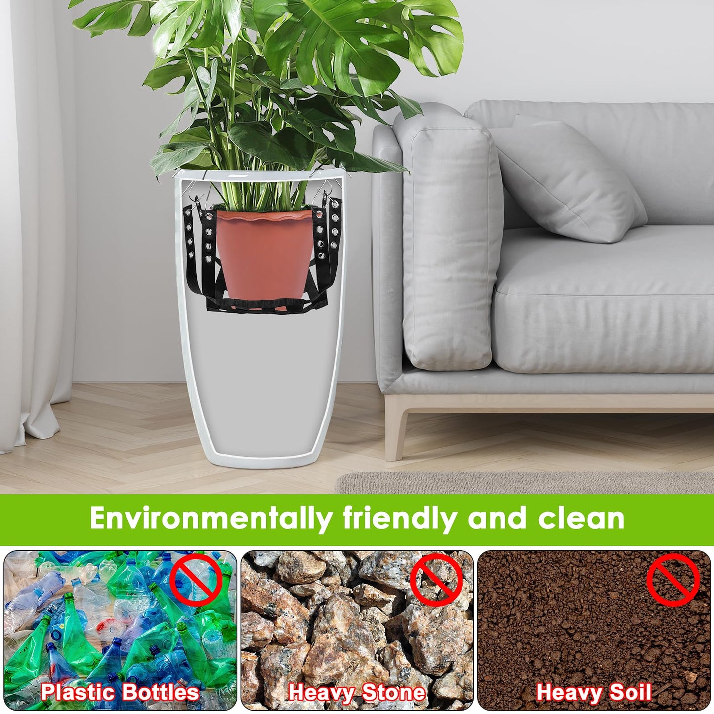Plus tard Adjustable Height Planter Inserts for Large Flower Pots, 39'' X39'' Planter Lift Insert Rope for Tall Flower Pots, Indoor or Outdoor