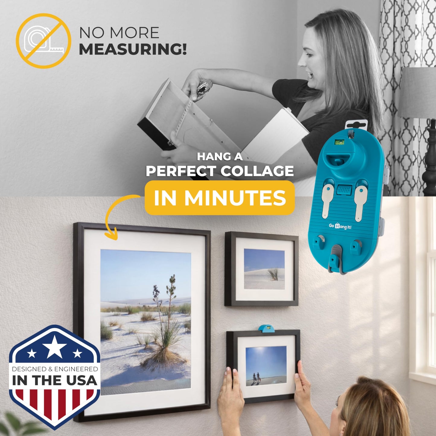 Go Hang It! Pro, All-in-One Picture Hanging Kit - Picture Leveling and Hanging Tool - Hang Sawtooth/Wire Hangers - Wall Hanging Kit and Level Tool - Hardware Case with 85-Piece Hanging Essentials