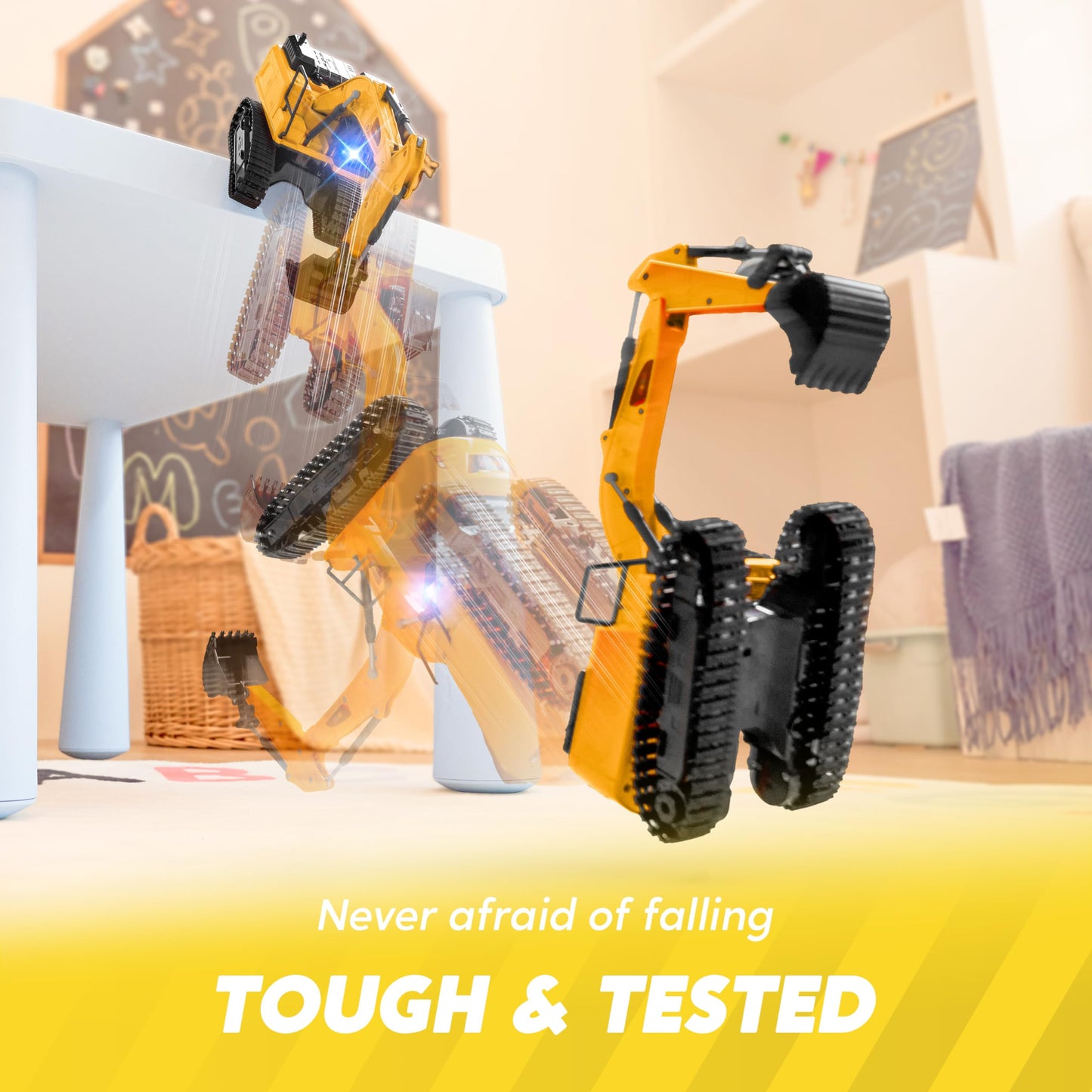 JOYIN Remote Control Excavator Toys for Boys, 2.4Ghz RC Play Excavator with Light, Construction Toys for Boys Birthday Gift 3-5 4-7 8-12 Year Old Kids