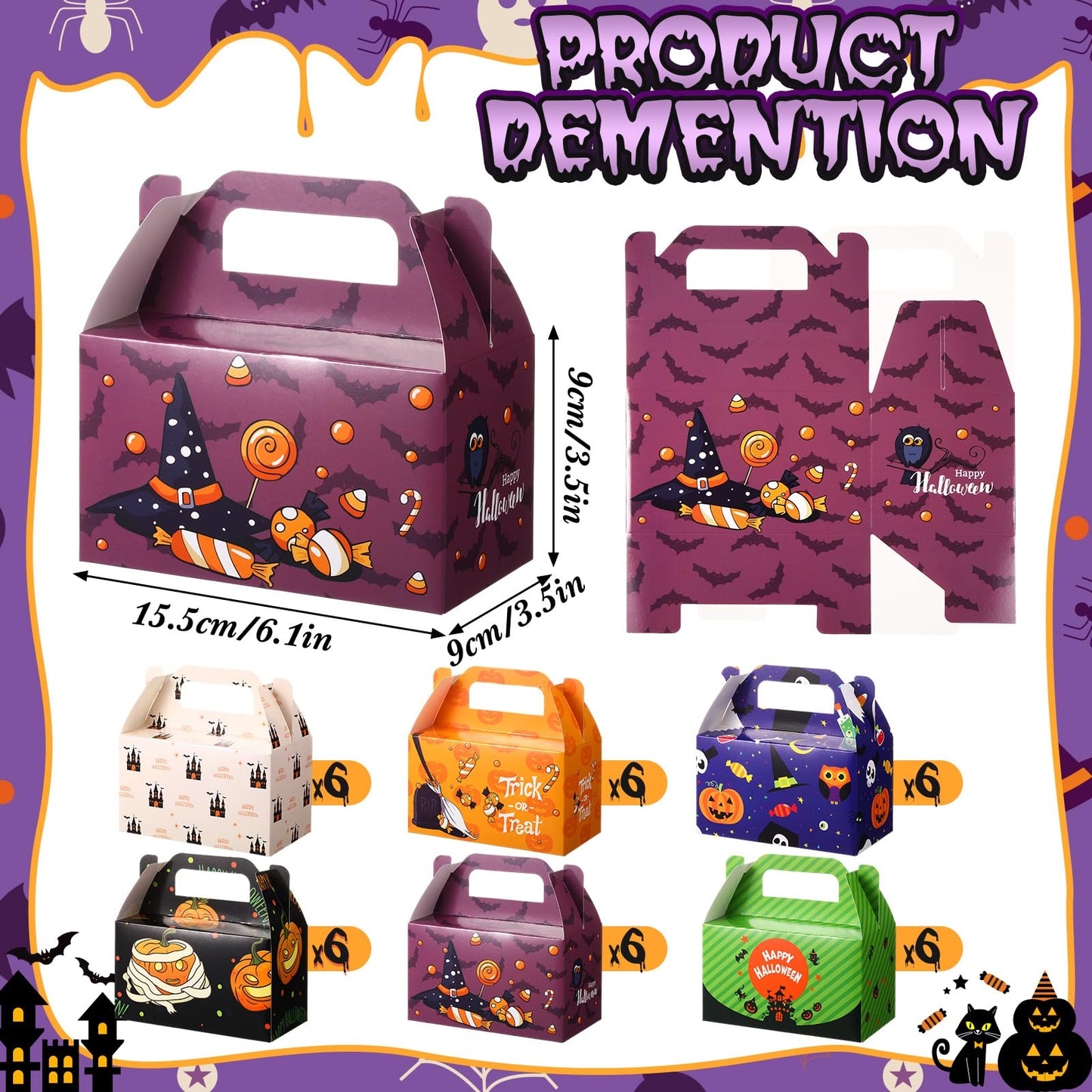 Zhanmai 36 Pack Halloween Treat Goodie Boxes Halloween Ghost Cookie Container Cupcake Snack Box with Handle Party Favor