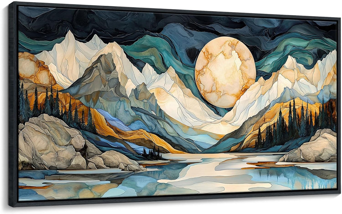 JEAWA Framed Canvas Wall Art - Large Abstract Painting Decor, Textured Mountain Pictures as Gifts for Friends, Modern Art Prints for Bedroom Living Room Bathroom Home Decoration, 29x58 IN