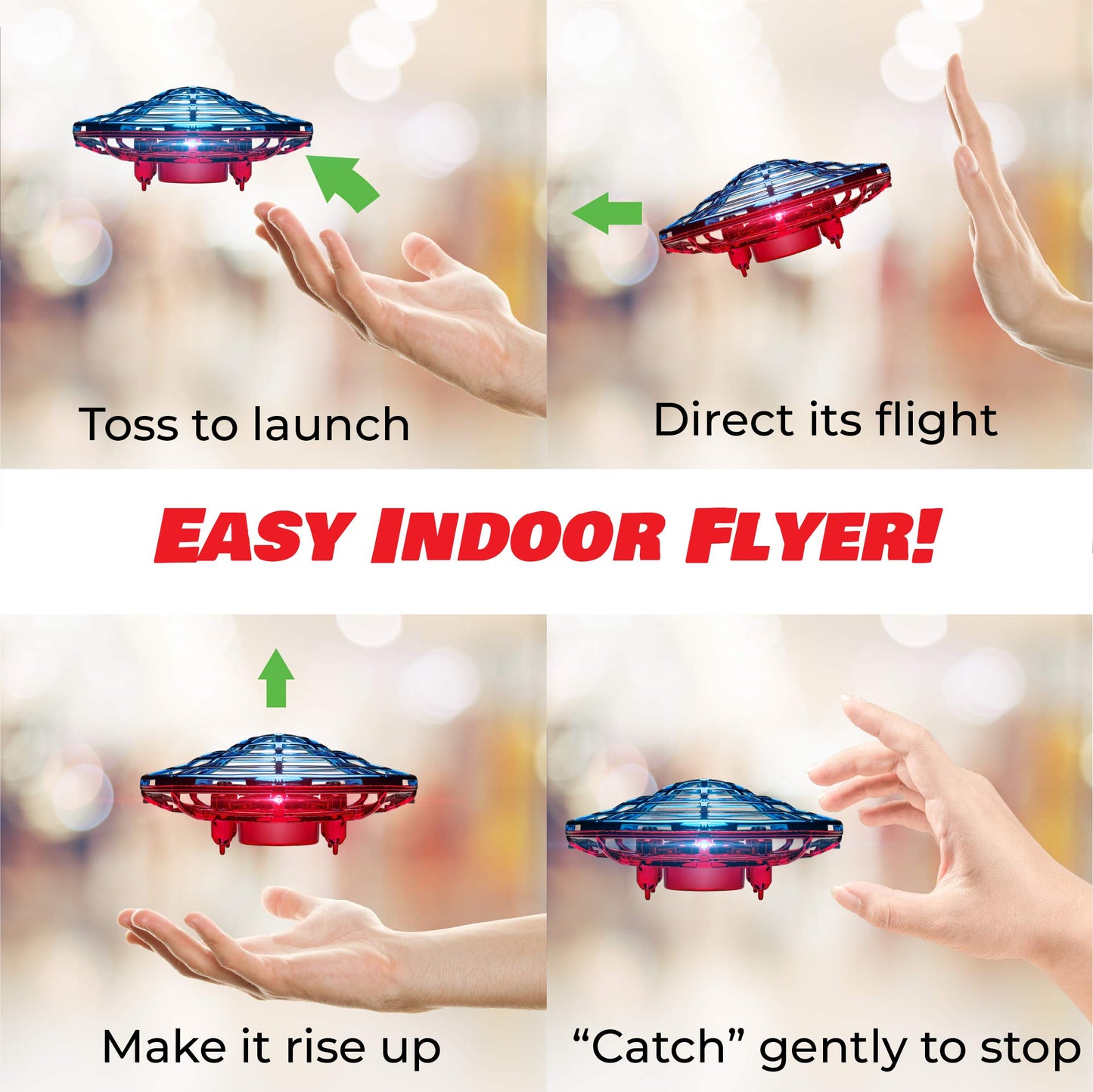 Force1 Scoot Combo Hand Operated Drone for Kids or Adults - Hands Free Motion Sensor Mini Drones, Easy LED Indoor Rechargeable UFO Flying Orb Ball Drone Toys for Boys and Girls (Red/Blue)