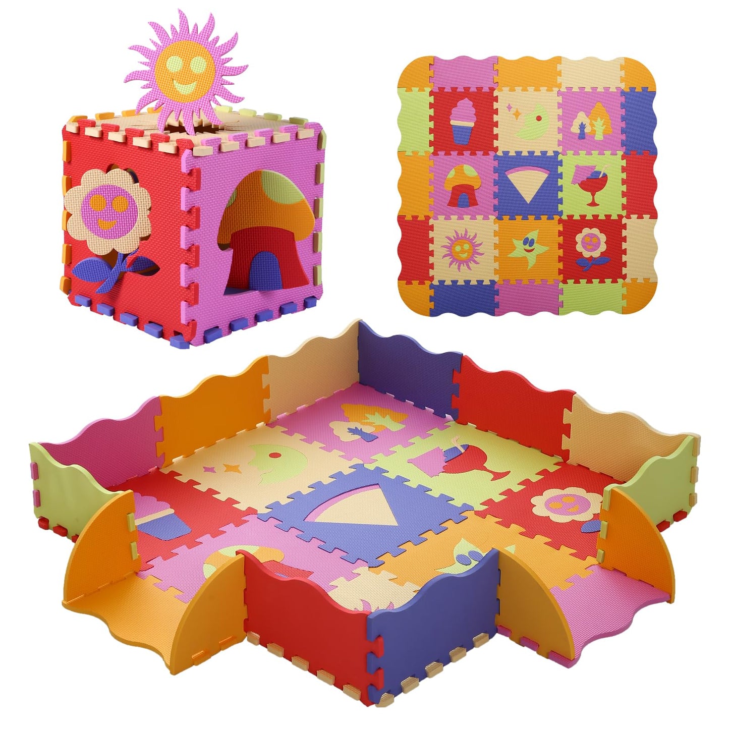 Foam Play Mat for Kids，25Pcs Square Interlocking Puzzle Floor Mat，Baby Play Mat Floor Mat Foam Puzzle Playmat for Toddlers with Fence