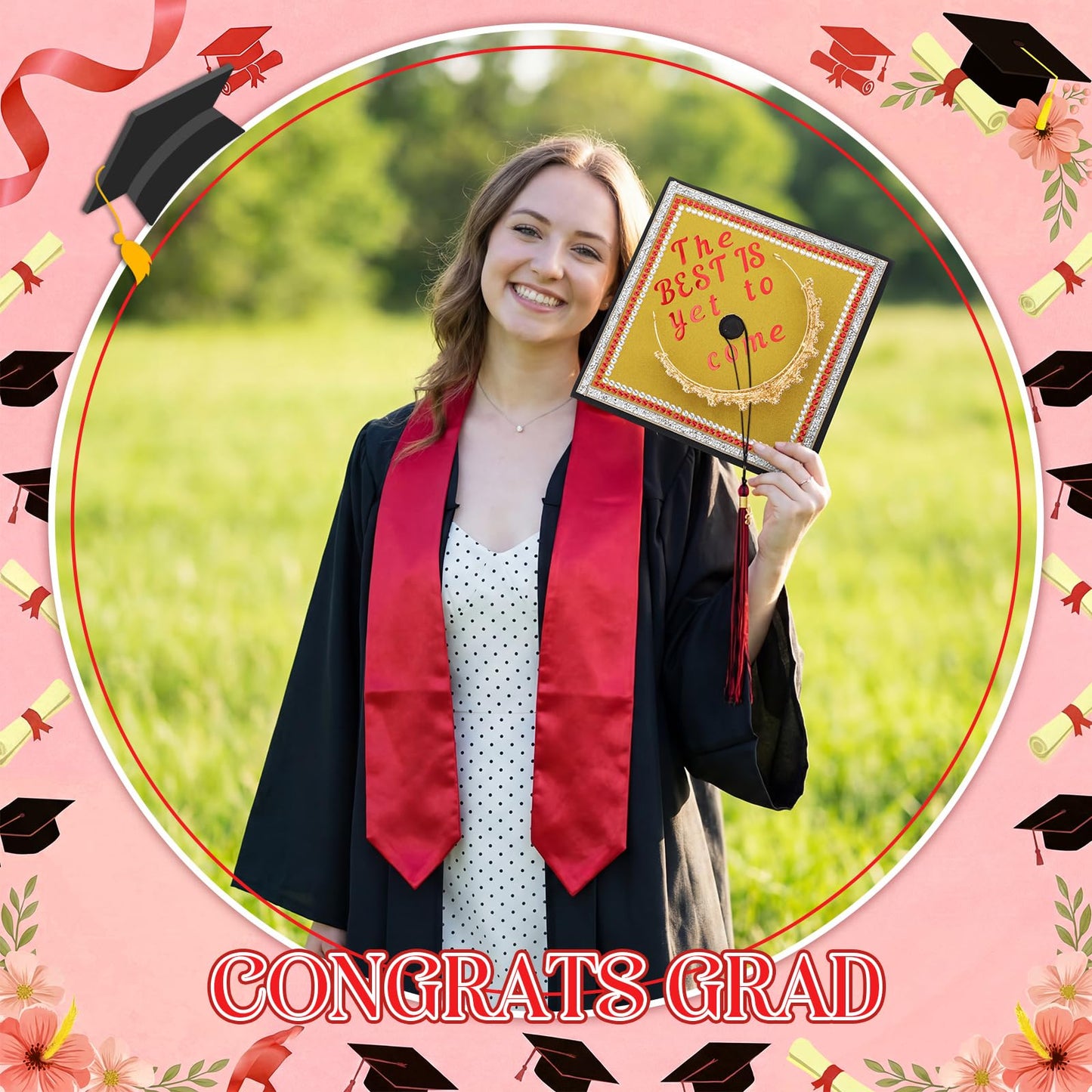 Dunzoom 2026 Crown Graduation Cap Decorations Kit Tiara Crown for Graduation Hat DIY Letter Stickers Construction Paper for Grad caps 2026 Grad Cap Decoration DIY for Gard Party Supplies(Red)