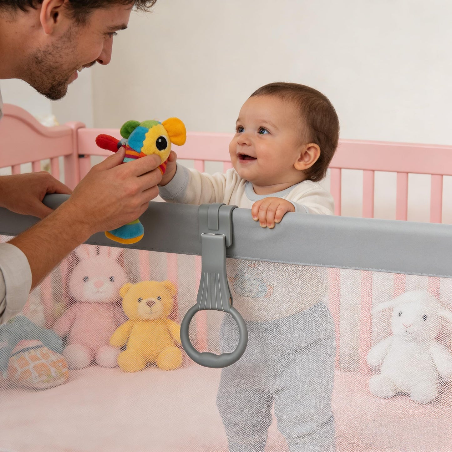 4Pcs Baby Playpen Pull up Rings,Pull up Rings for Playpen Baby Walking Exercise Assistant Tools for Infant Toddler Practice (2 Gray & 2 White)