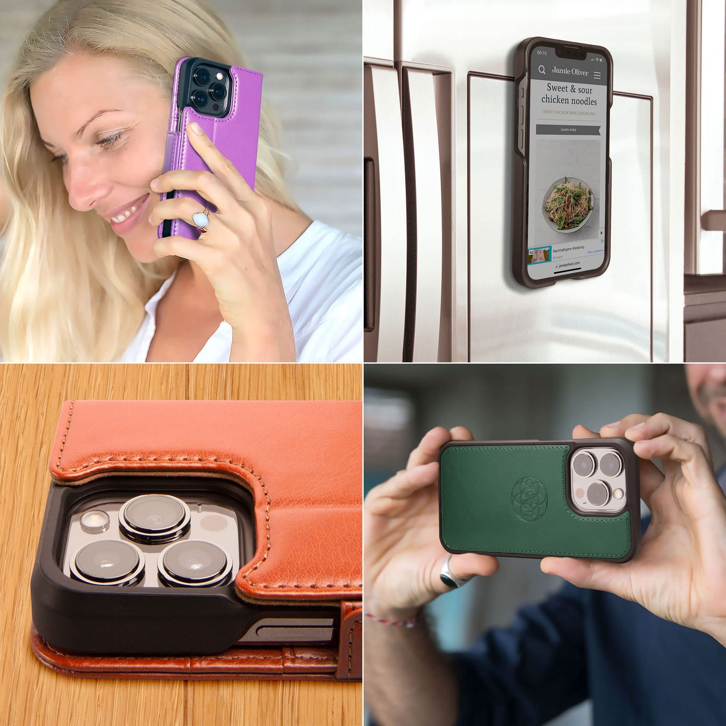 Dreem Wallet Case for iPhone 14 Plus, 2 Way Phone Stand, Magnetic Detachable Vegan Leather Flip Cover RFID Blocking Card Holder, MagSafe-Fit, Gift Box [Fibonacci: Orange]