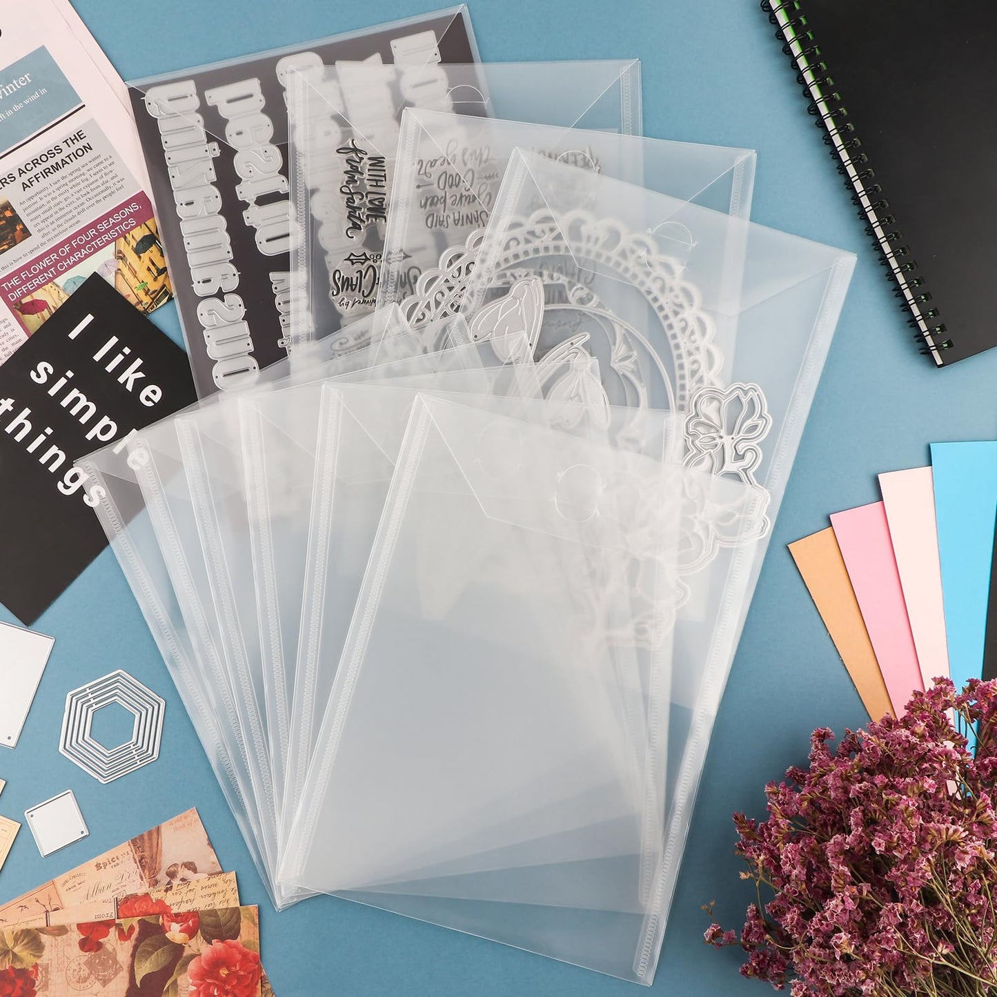 Briartw 50 Pack Storage Envelopes,Clear 7x9.4" Resealable Plastic Envelopes Pockets for Cutting Dies Stencil Crafts Organizer Holder,Storage Bag for Clear Stamp,Die Cuts,Scrapbook Paper,Photos