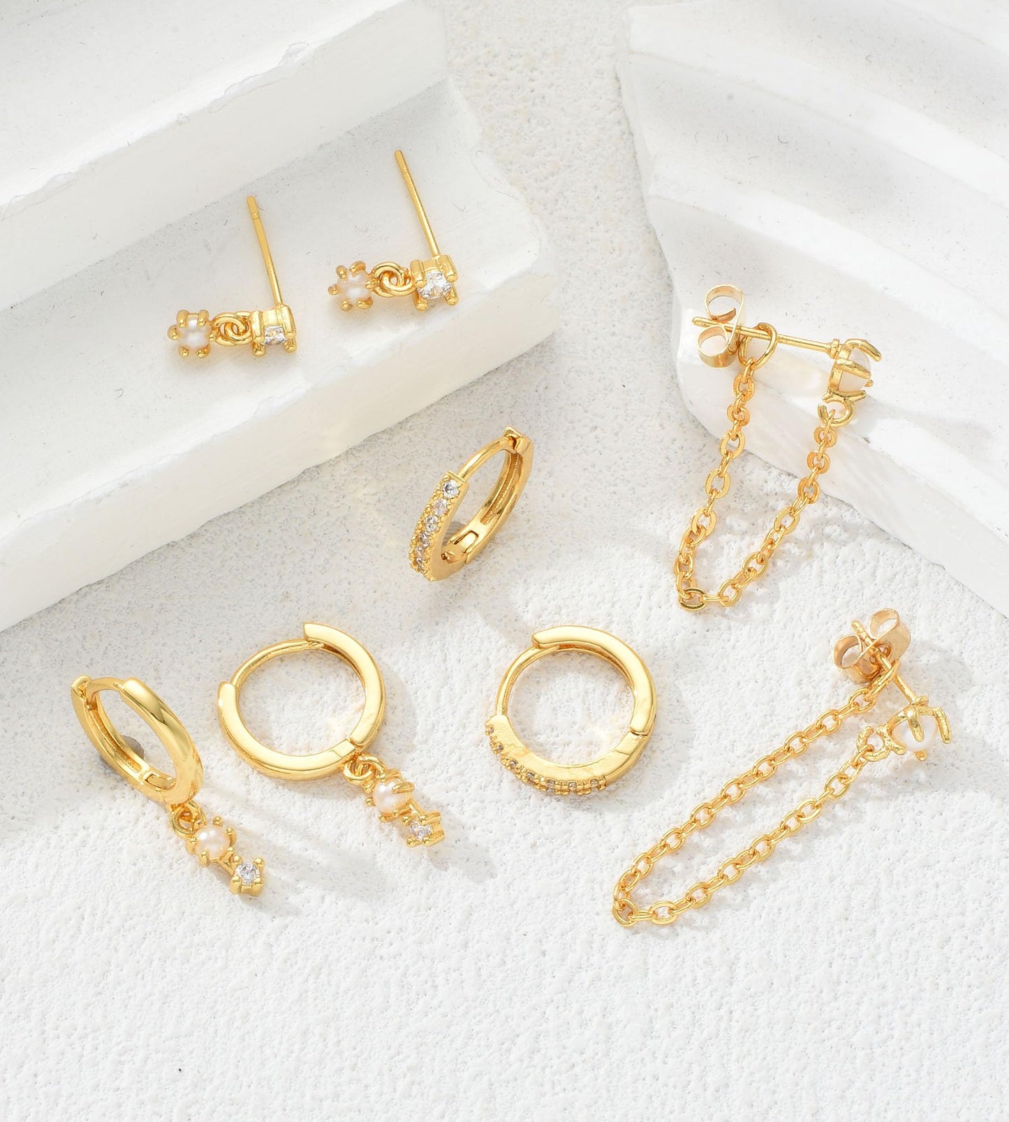 Gold Stud Earrings for Women, 6 Pairs 14K Hypoallergenic Cartilage Earrings for Multiple Piercing, Dainty Small Stackable Hoop Ball Earrings Set (Gold-4 Pairs Chain)