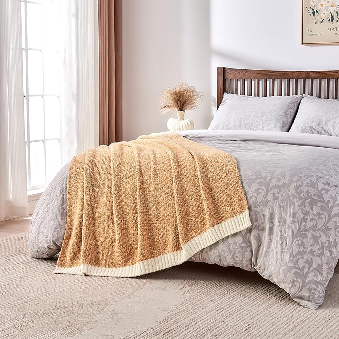 CozeCube Melange Blanket, Ultra Soft Orange and White Throw Blanket, Warm Cozy Knit Fuzzy Plush Reversible Throw for Couch Bed Sofa, 60"x80"