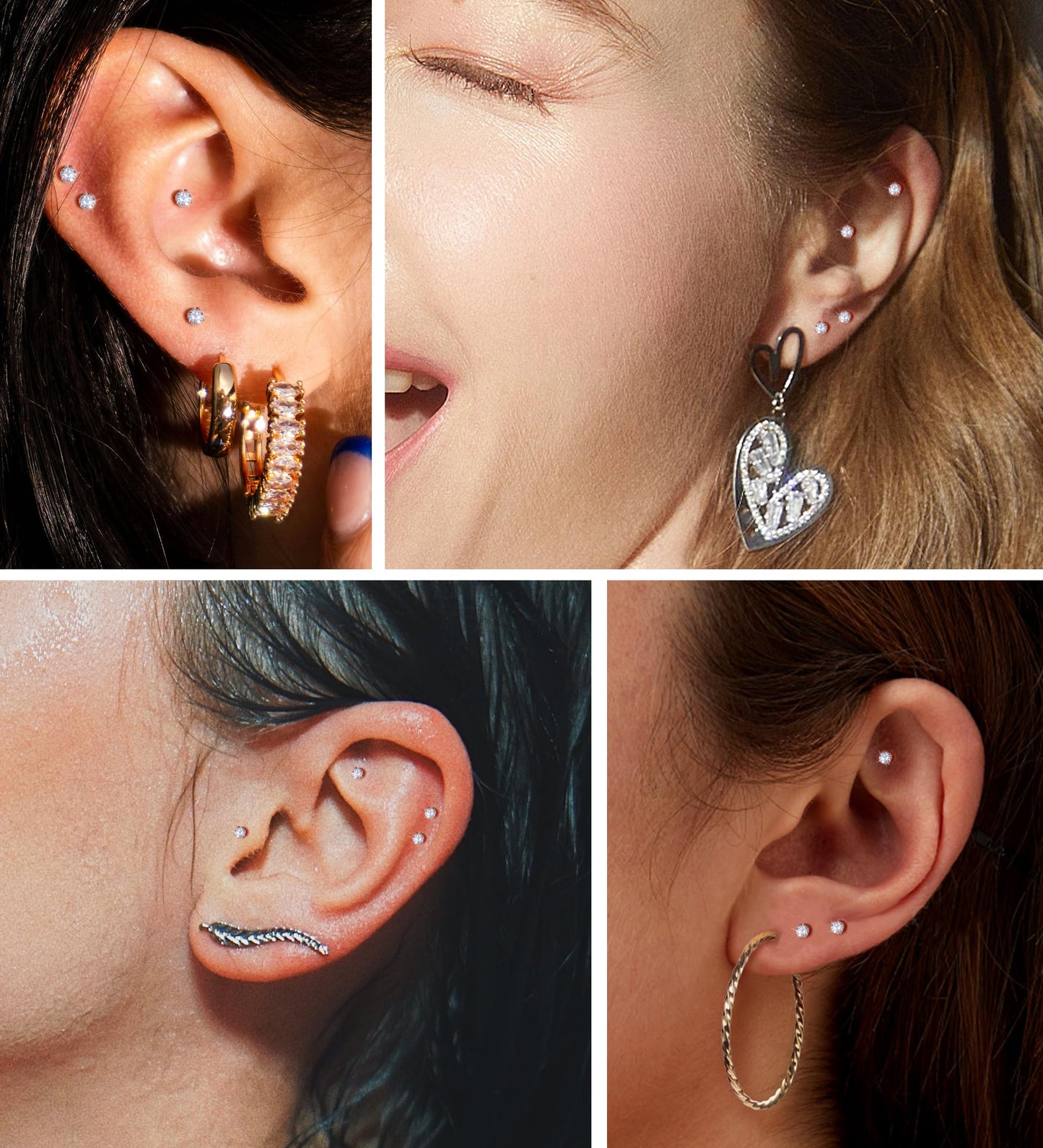 TUPMI 4Pairs 2MM Flatback Stud Earrings for Women Girls Tiny CZ Stud Earring Stainless Steel Hypoallergenic Handmade Screw Back Earrings Set