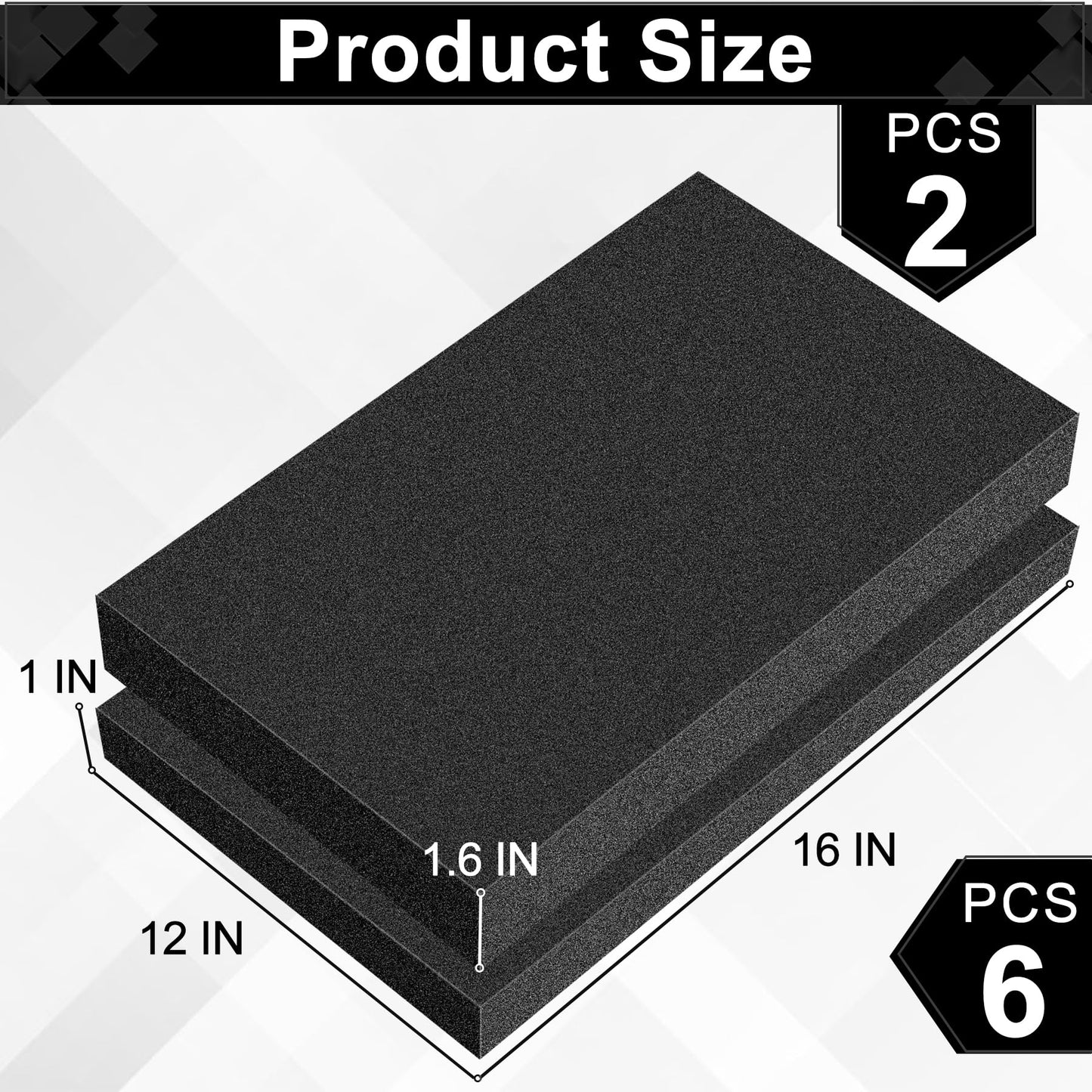 ToLanbbt Polyurethane Foam Sheets, 6P 16 x 12 x 1 in, 2P 16 x 12 x 1.6 in Cuttable Tool Box Case Inserts, Black Cushion Packing Pads for Toolbox, Game Box, Craft, Camera Storage