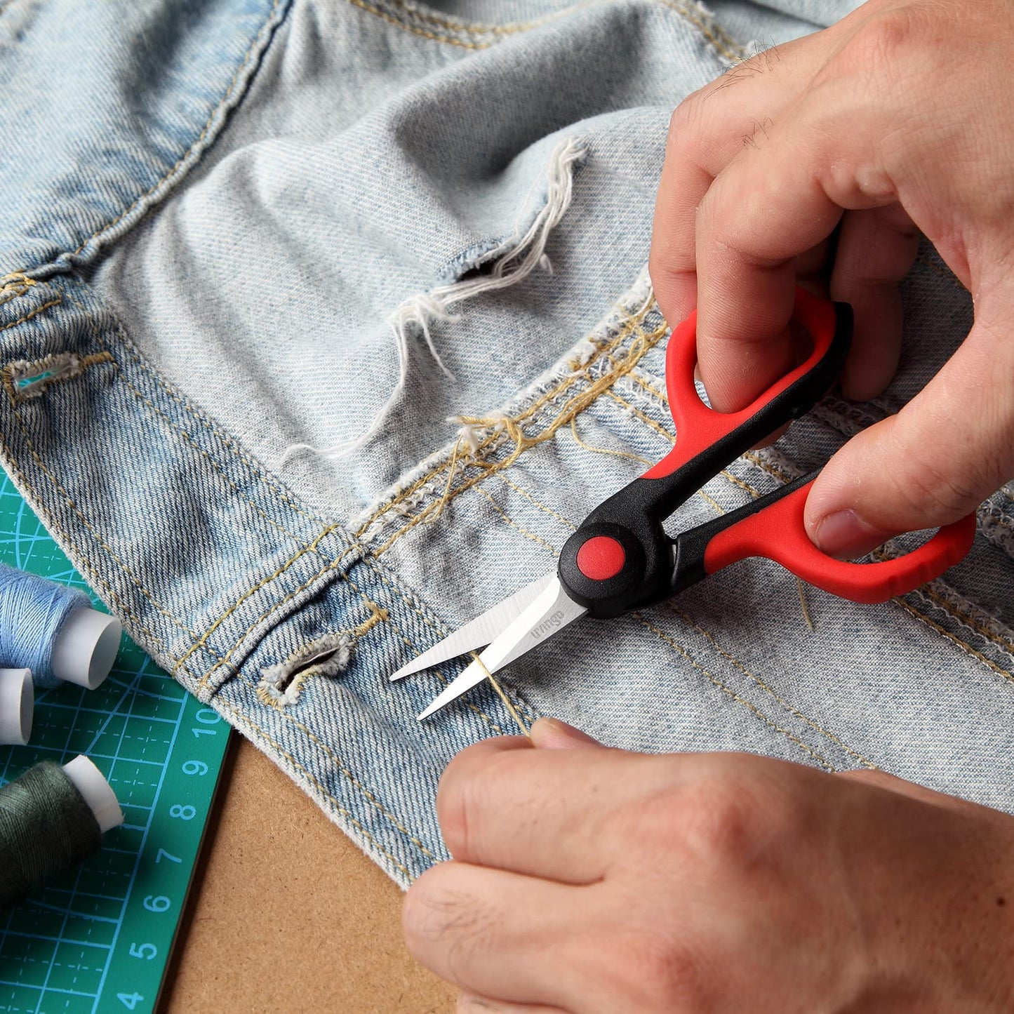 LIVINGO Professional Sewing Scissors Set: 8.5” Heavy Duty Sharp Titanium Coated Forged Stainless Steel Fabric Scissors, 4.5” Small Detail Embroidery Scissors, 5” Thread Snips, Comfort Grip, 3 Pack