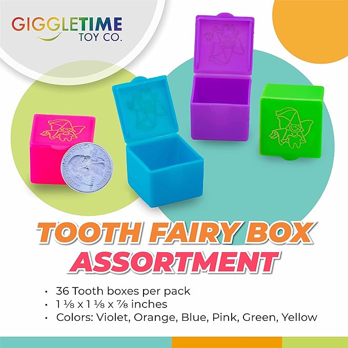 Tooth Fairy Box - Tooth Holder, Assorted Bright Colors, Tooth Box for Kids Teeth, Boys and Girls, Large Teeth Storage - Party Favors, Piñata Stuffers, School Prizes, Dental Bags - (36) Pcs