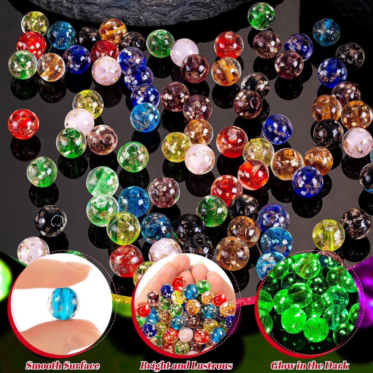108Pcs Luminous Glass Beads Bulk Glow in The Dark 8mm Firefly Glow Loose Spacer Ball Beads for Jewelry Making DIY Craft Bracelet Earring (Multicolor)