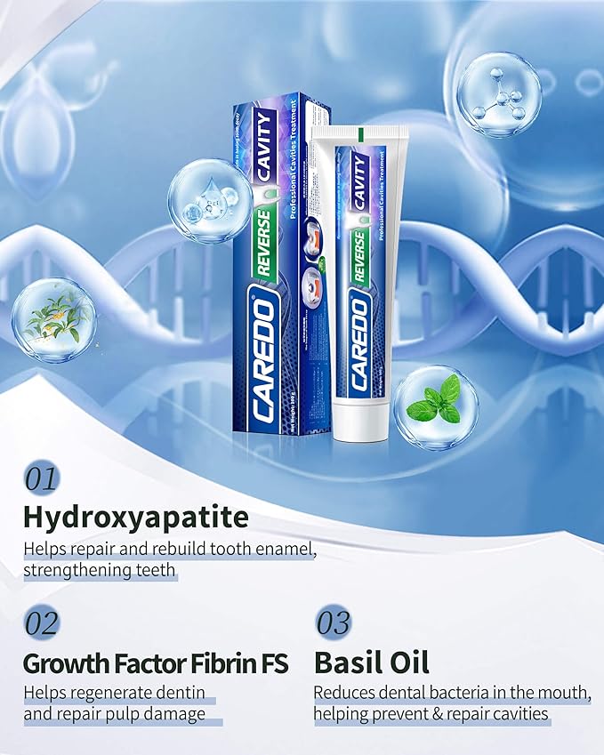 Cavity Repair Toothpaste Cure Tooth Cavities Dental Caries Remineralizing with Hydroxyapatite Toothpaste Treatment Tooth Decay for Adults, Home School or Travel (New Flavor 100g*1), Grey White