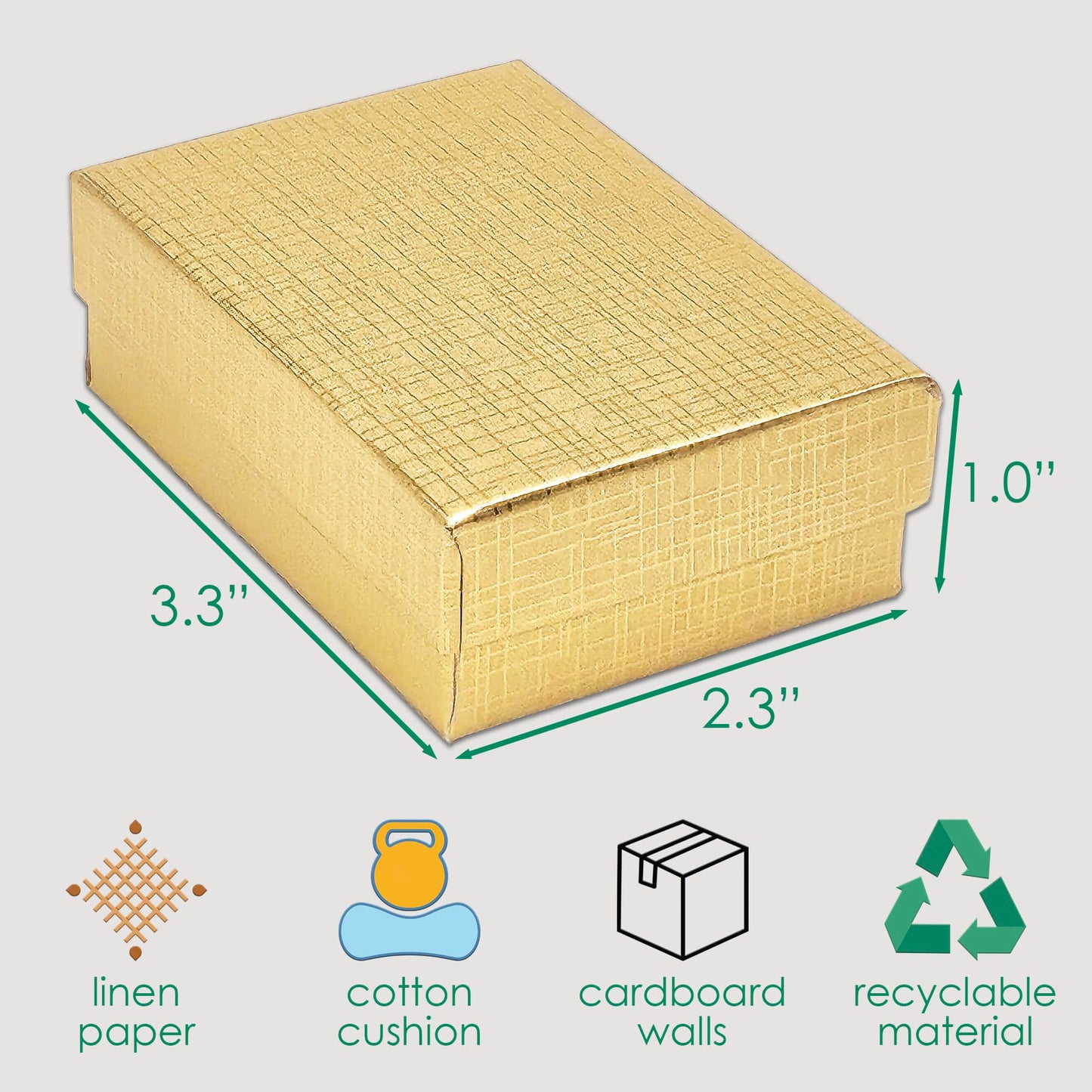 TheDisplayGuys - 25-Pack #32 Cardboard Linen Paper Jewelry Gift Boxes w. Cotton Padding - Gold (3.3" x 2.3" x 1.0")