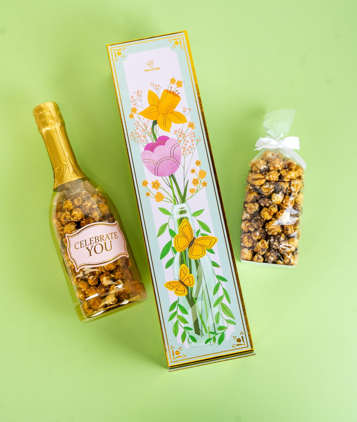 Birthday Floral Bubble Box with Chocolate Popcorn by Send A Cake, Ready to Gift, No Assembly Required - Unique Happy Birthday Gift for Women, Men, Sister, Mom, Dad, Best Friend