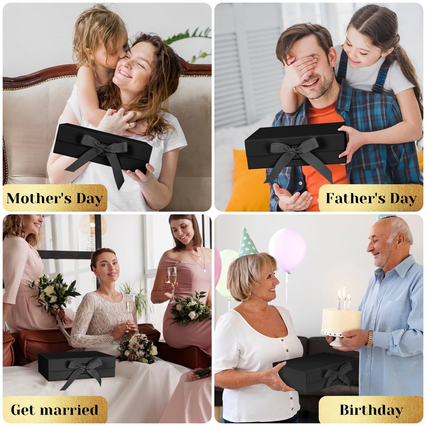 WARMGBOXCO 1 PCS Black Gift Box 13x9x4Inch,Gift Boxes with Lids for presents,Collapsible Boxes for Gifts,With Greeting Card,Suitable for Bridesmaid Proposal Box,Birthday Gift Box,Etc.