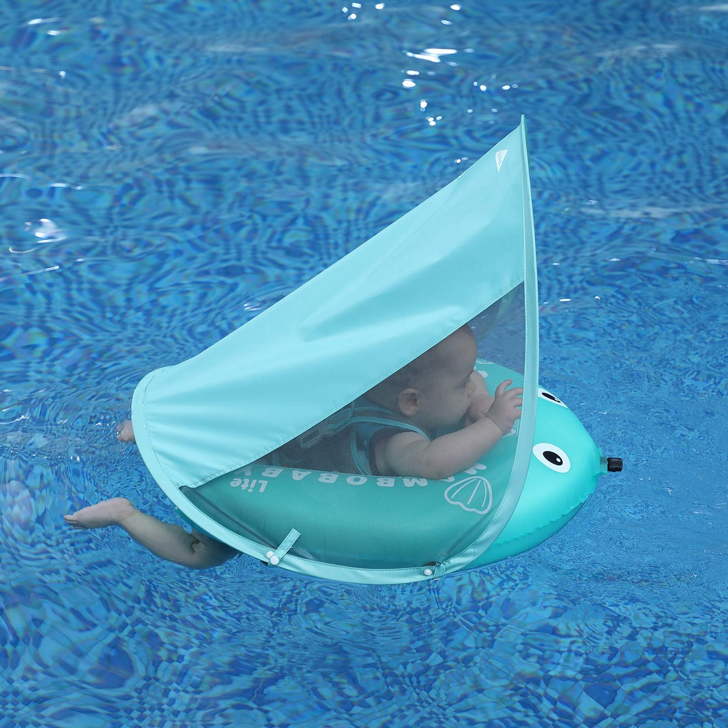 Mambobaby Float Self-Inflating Baby Swim Float with Canopy, Compressible Folding Pool Baby Float, Upgrade Soft Waterproof Skin-Friendly Material Toddler Swim Float (Standard Edition)