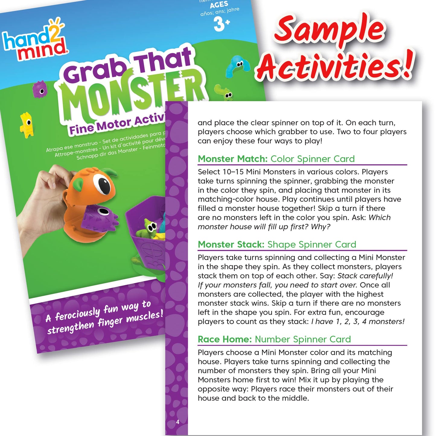hand2mind Grab That Monster Fine Motor Activity Set, Occupational Therapy Toys, Pincer Grasp Fine Motor Skills Toys for Toddlers 3-4, Play Therapy Games for Kids, Preschool Learning Activities