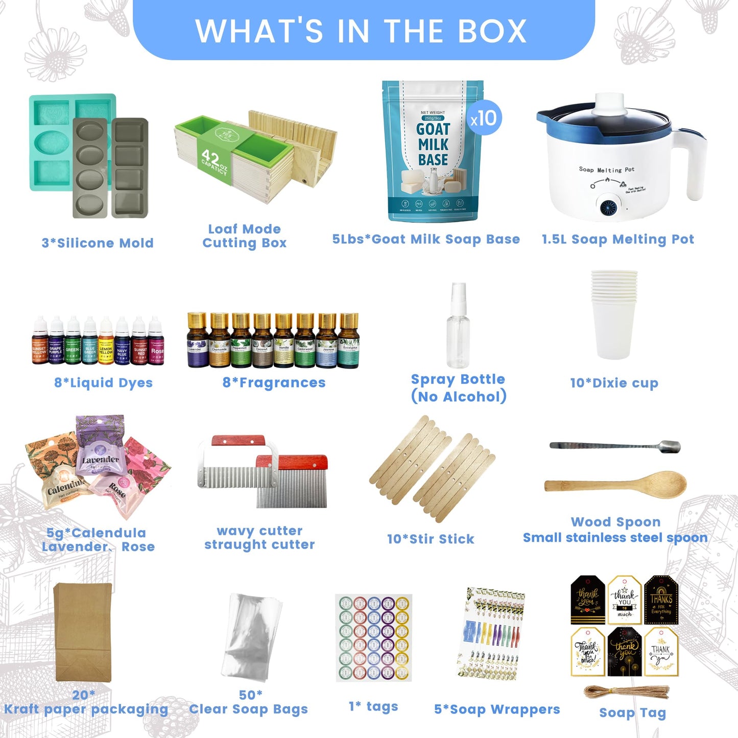 PIUH Deluxe Goat Milk Soap Making Kit for Adults, DIY Natural Soap Making Supplies Kit Included Soap Melting Pot, Goat Milk Soap Base, Dyes, Essential Oils and Supplies for Making Soaps Gift