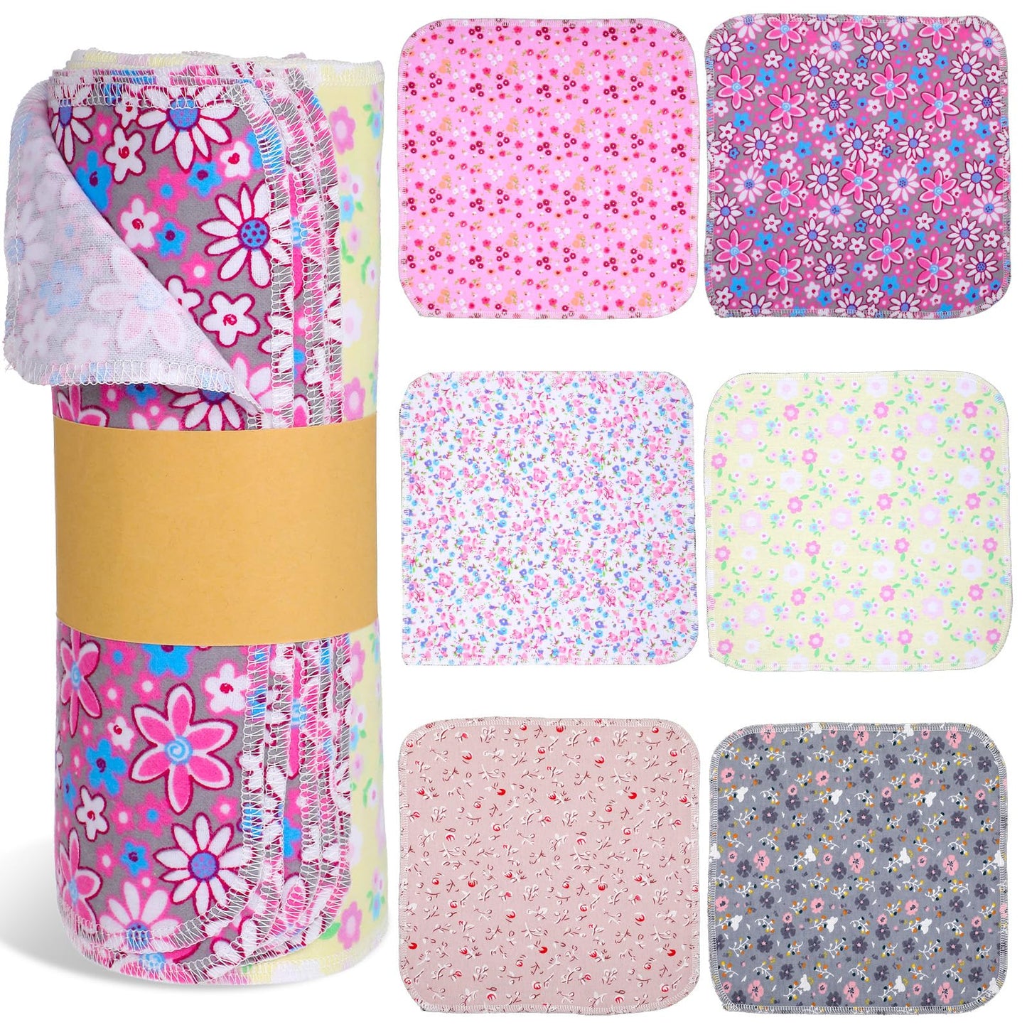 36pcs Reusable Paper Towels Rolls Kitchen Towels Bulk Washable Paperless Cloth Cotton Hand Napkins Reusable Napkins Flowers Cleaning Cloths Cotton Cloth for Kitchen Bathroom Christmas