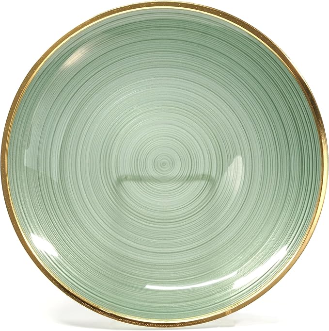 " OCCASIONS " 100 Plates Pack,(50 Guests) Premium Wedding Party Disposable Plastic Plates Set -50 x 10'' Dinner + 50 x 7'' Salad/Dessert (Belize in Green & Gold)
