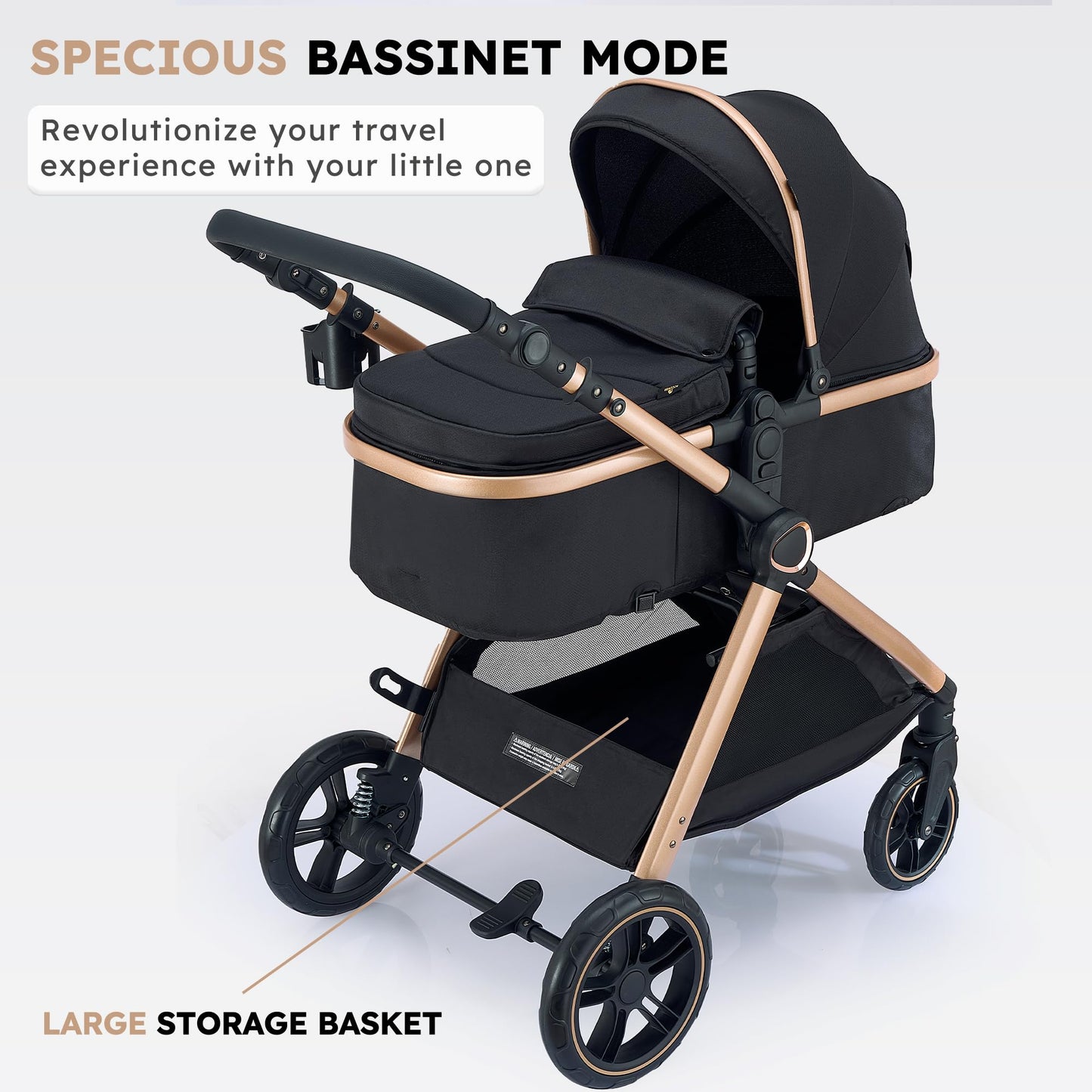 Accombe 2 in 1 Baby Stroller, Convertible Bassinet Pushchair for Infants and Newborns 0-36 Months