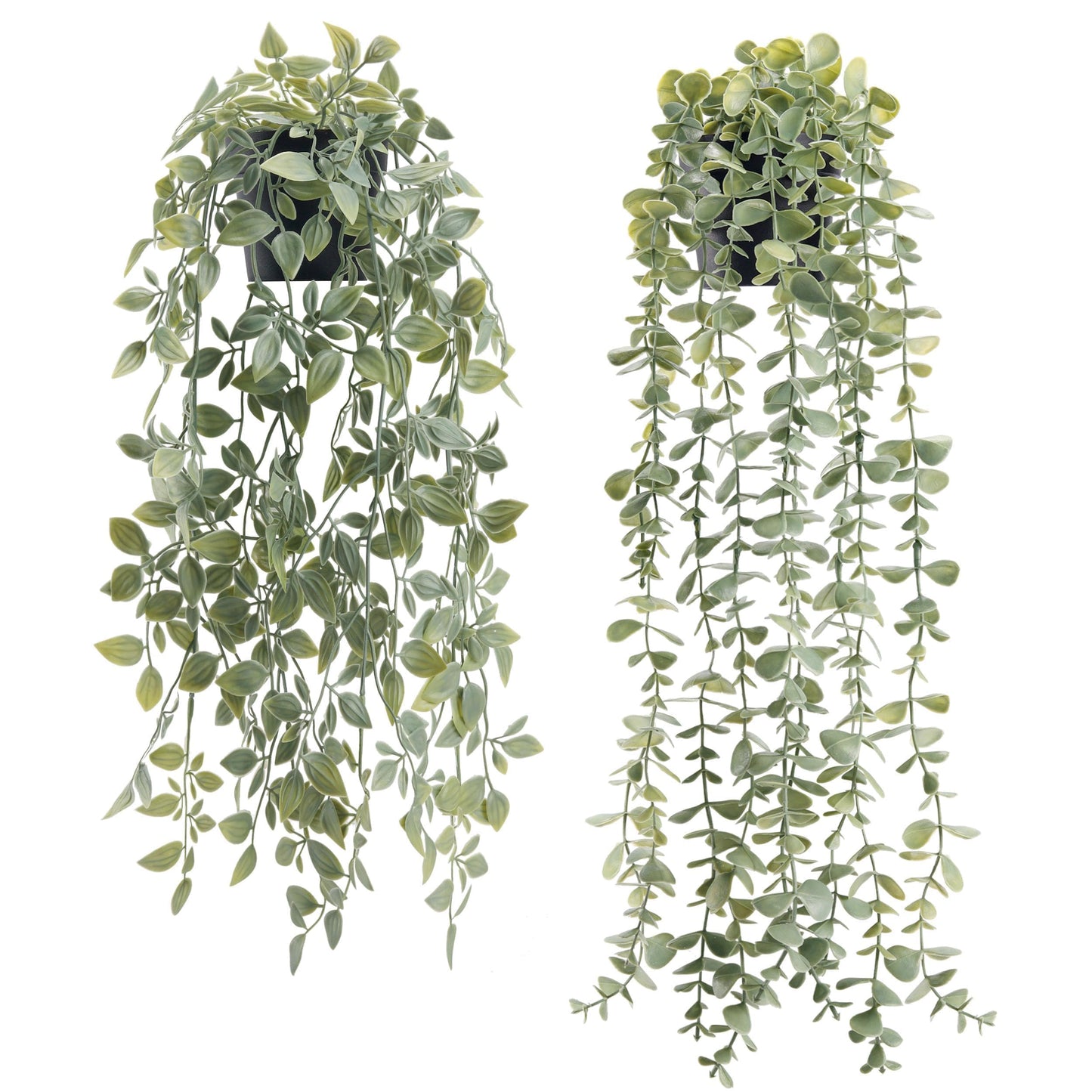 Der Rose 2Pcs Fake Plants Hanging Artificial Decor Faux Potted Eucalyptus and Pea Pod Plants for Boho Bathroom Home Office Desk Wall Shelf Bookcase Accessories Decor Indoor