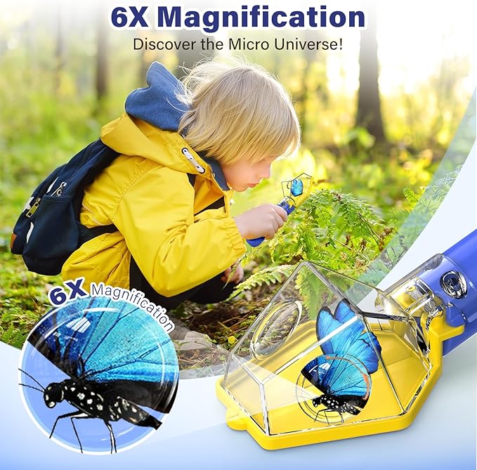 Bug Catcher for Kids, Insect Trap Kit with 6X Magnifier Glass - STEM Educational Exploration Tool for Indoor and Outdoor,Christmas Birthday Gift Toys for Adults, Boys, and Girls (Blue 2PCS)